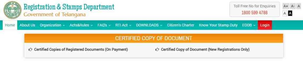 IGRS Telangana Certified Copy
