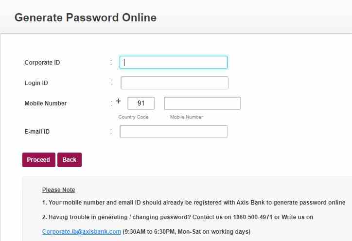 Axis bank Net Banking Forgot corporate password