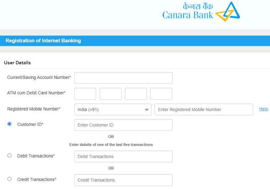 Canara Bank Net Banking Registration