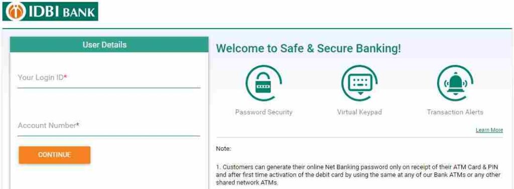 IDBI Net Banking Generate Password