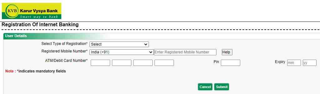 KVB Net Banking Registration