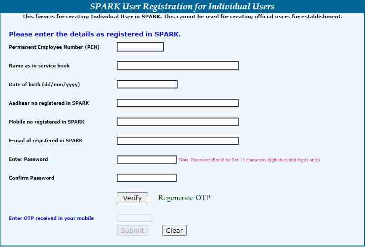 SPARK User Registration for Individual Users