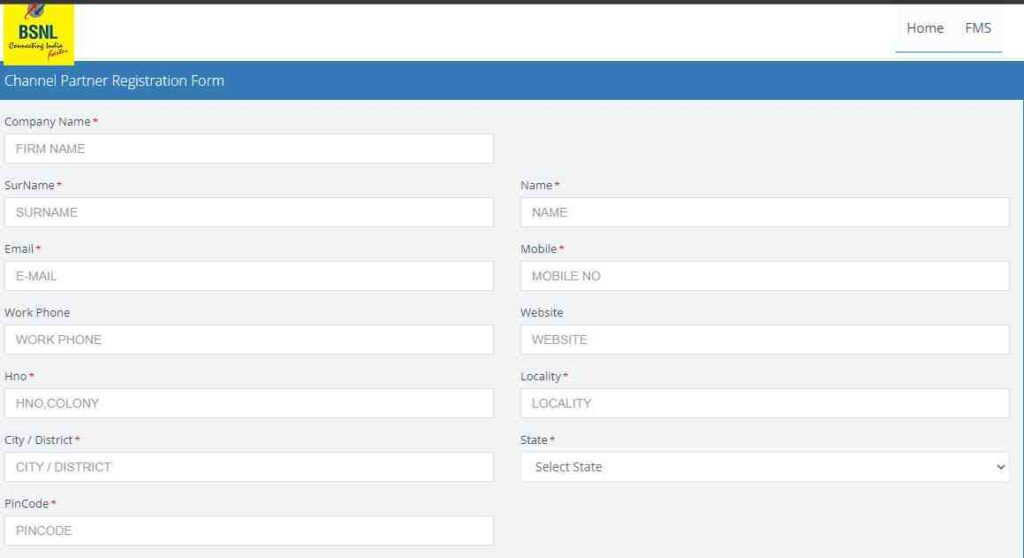 BSNL Franchisee Registration at fms.bsnl.in
