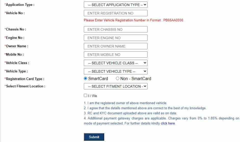 Apply High Security Number Plate Online