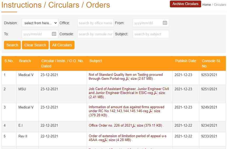 ESIC Instructions and Circulars