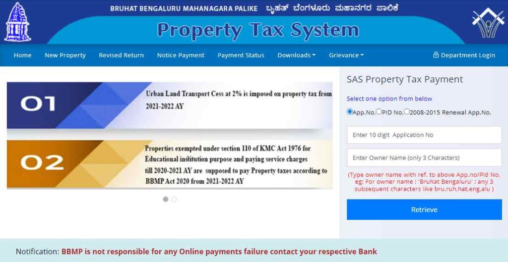 BBMP Property Tax Online Payment Portal