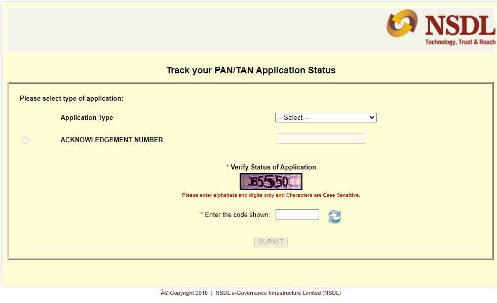 PAN Card Application Status
