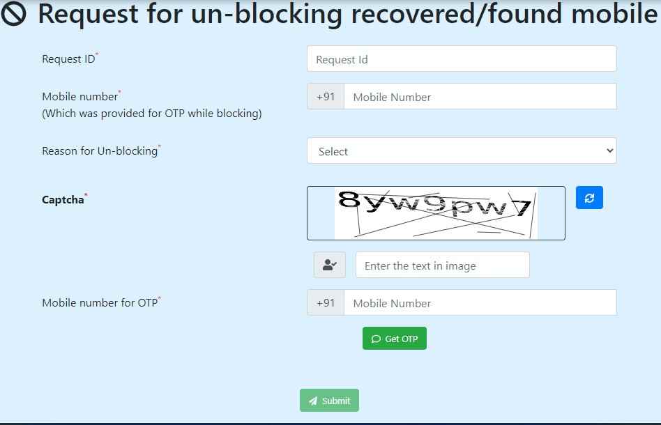 Unblocking Recovered or Found Mobile