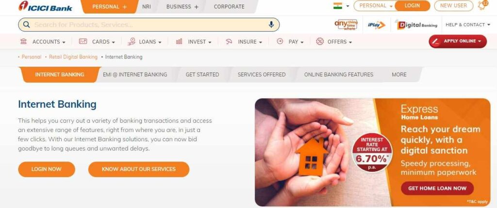 ICICI Debit Card Website