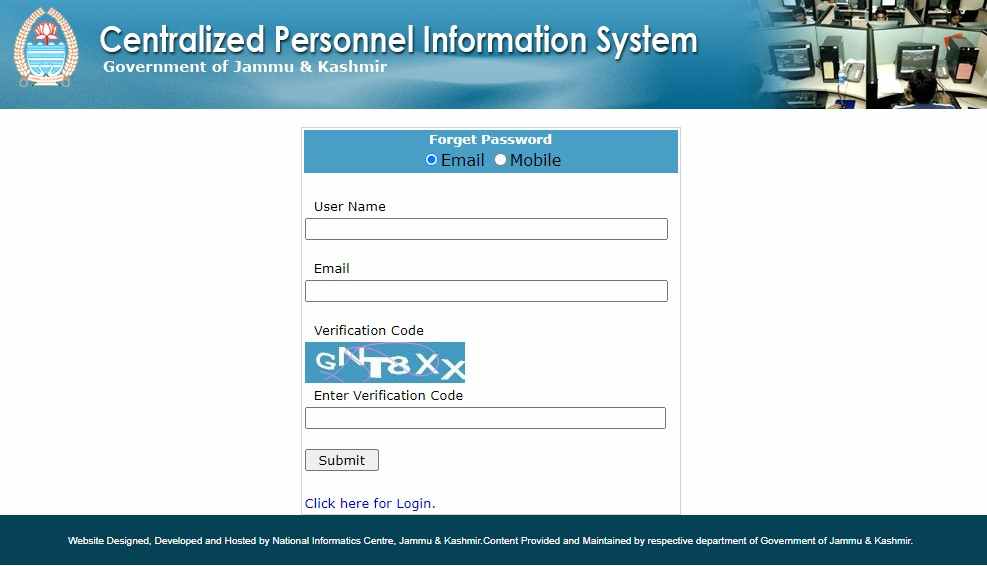 Jammu Kashmir Employee CPIS Forget Password