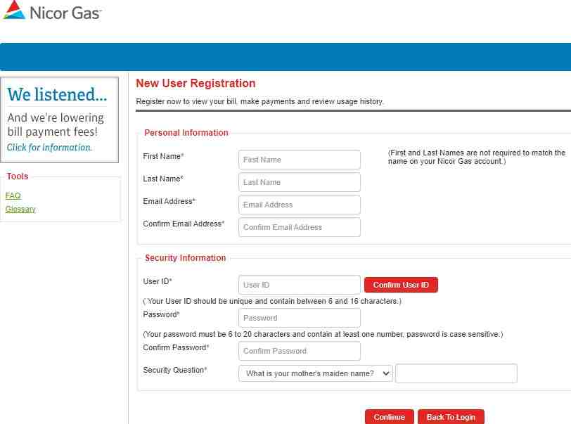 Nicor Gas Οnline Services Registration
